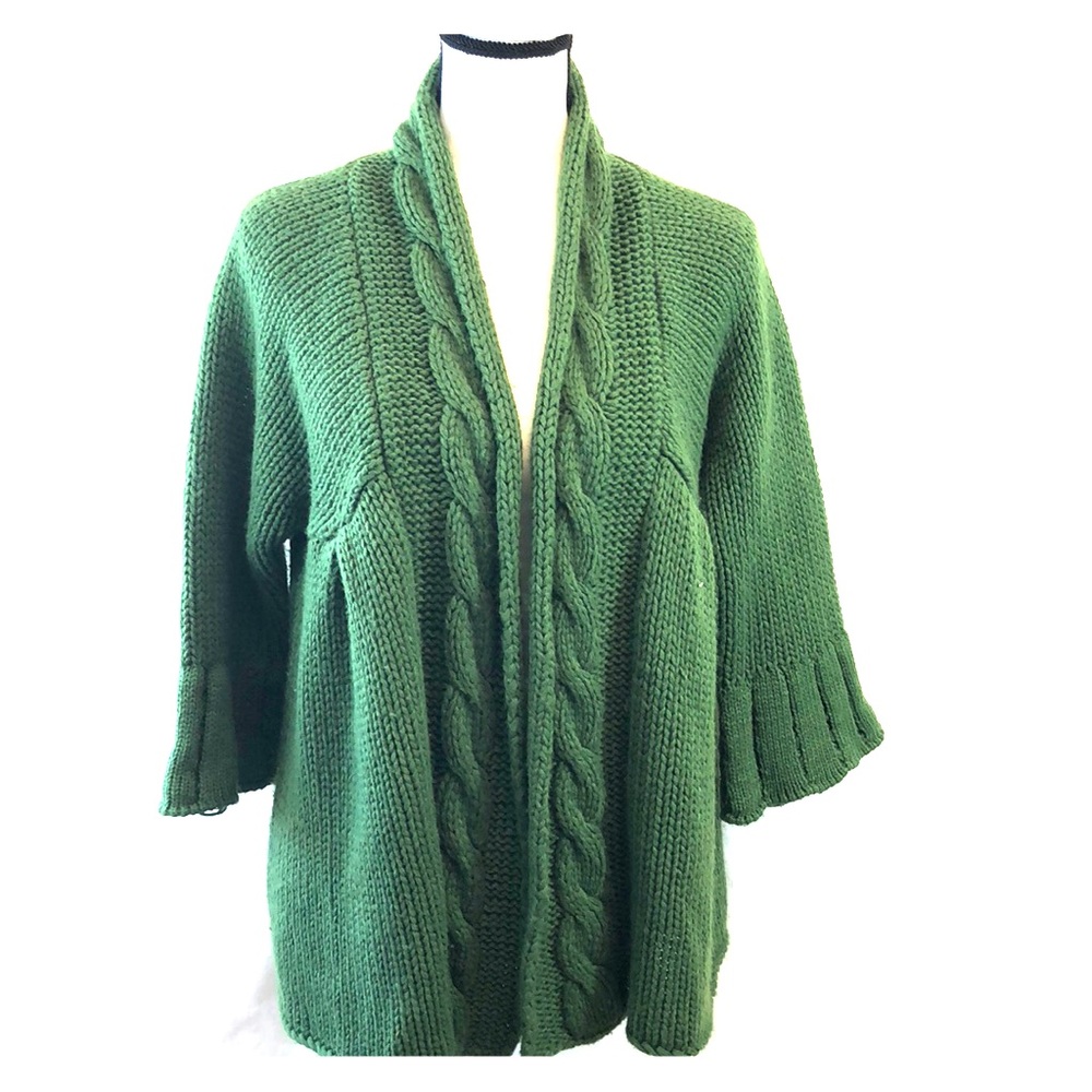 Cejon green cable knit cardigan 3/4 sleeves M/L